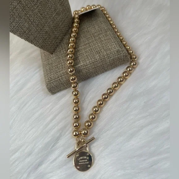 Lauren Ralph Lauren Gold-Tone Logo Beaded 17" Collar Necklace - Picture 4 of 5